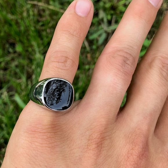 Black Signet Ring, Men's Pinky Ring, Signet Ring for Men, Gothic Ring, Mens Ring - Picture 3 of 7